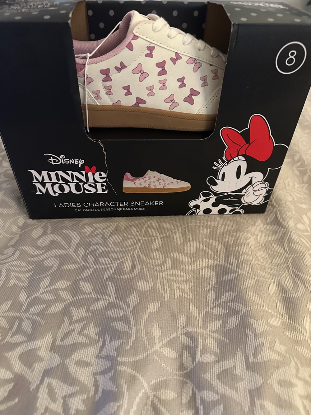 Disney Minnie Mouse White Sneakers with Pink Bow Print